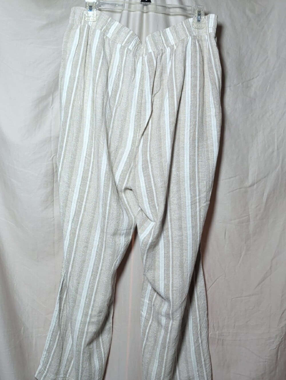 Briggs New York White & Beige Linen Blend Striped Drawstring Chinos - Picture 5 of 7